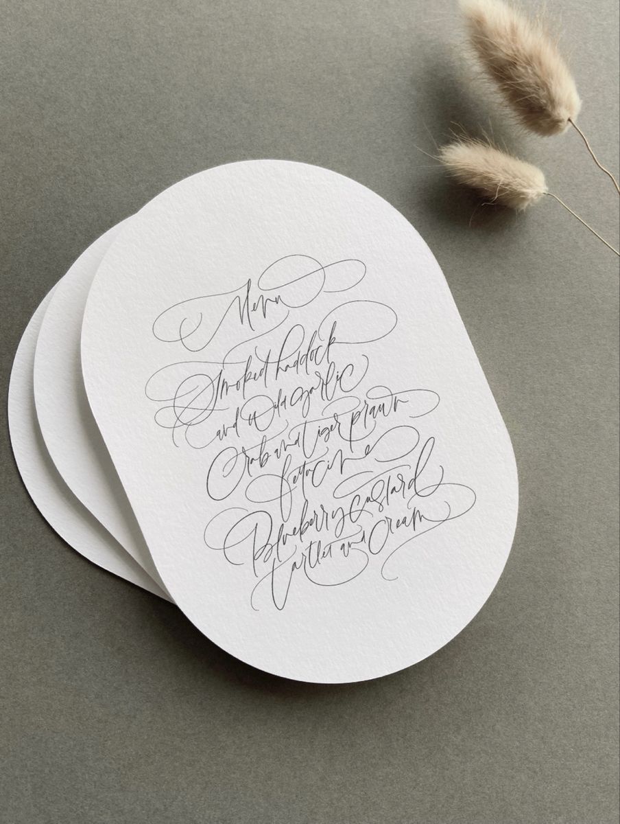 Oval Wedding Menu with Modern Calligraphy
