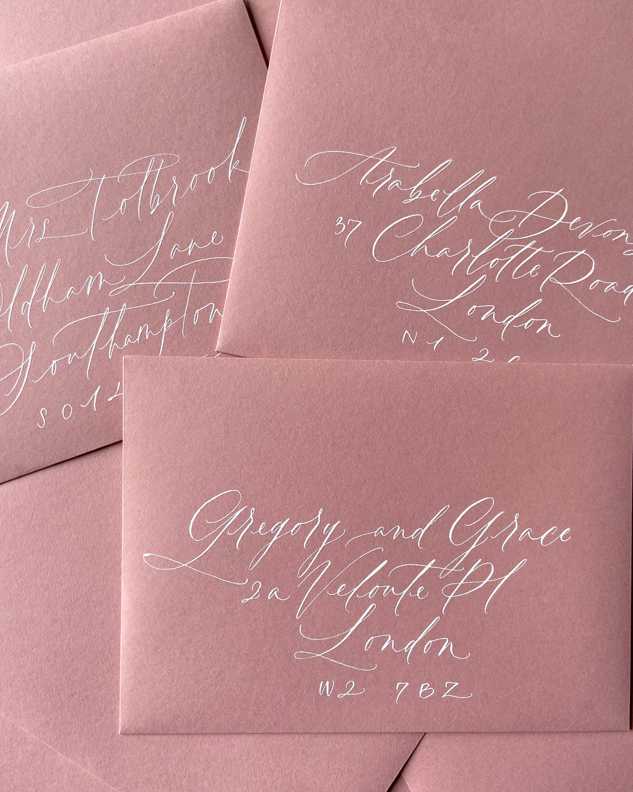 Rose Pink Hand Lettered Modern Calligraphy Envelopes