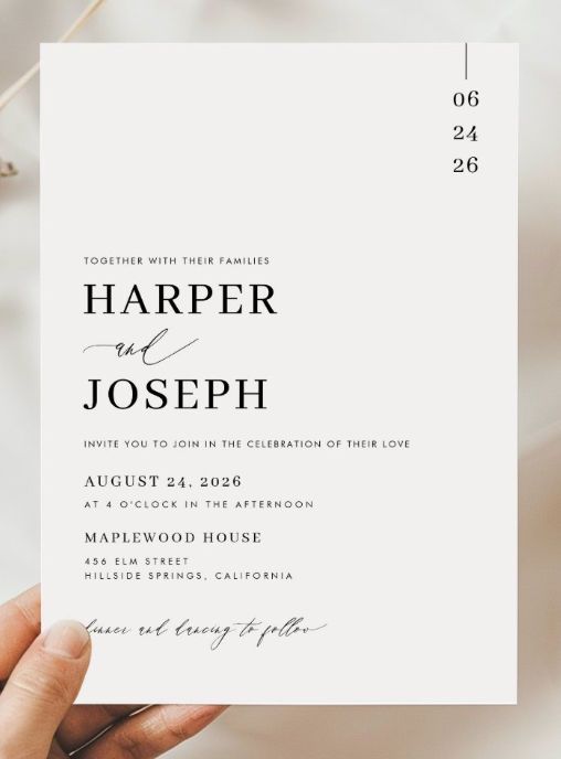 Simple Elegant Black and White Minimalist Wedding Invitation