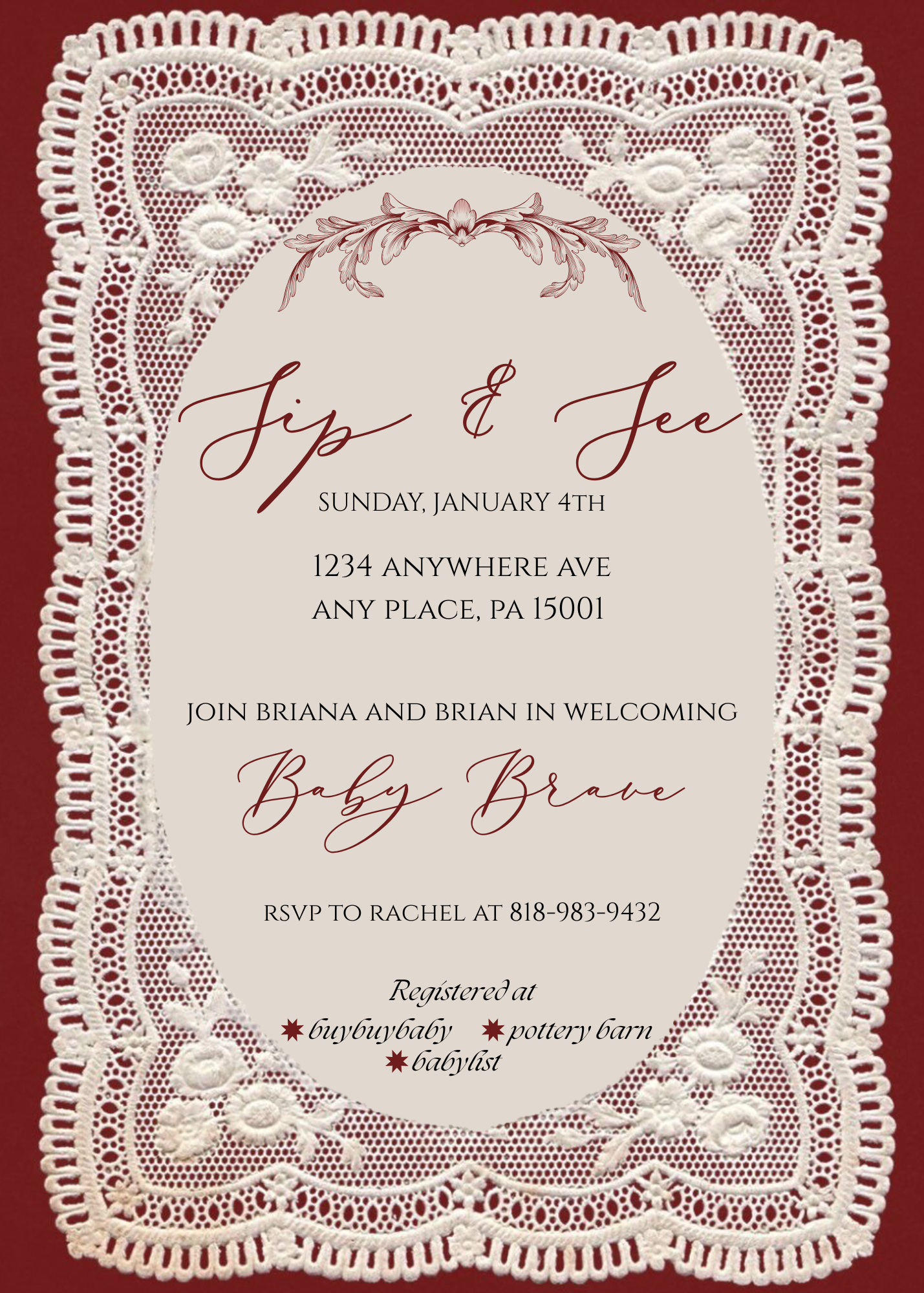 Vintage Red Lace Invitation — Phone & Print Template