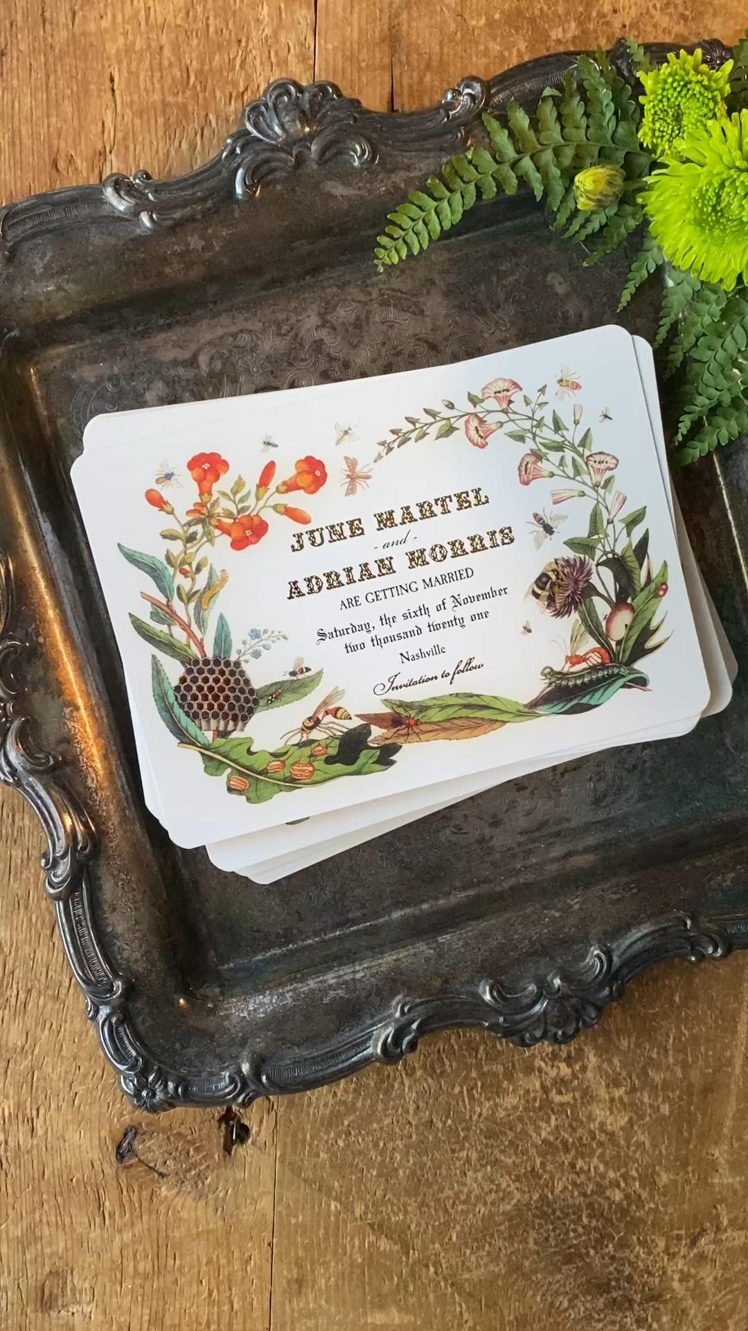 Rustic Vintage Botanical Save the Date Postcards — Terracotta, Rust, Gold Art Nouveau