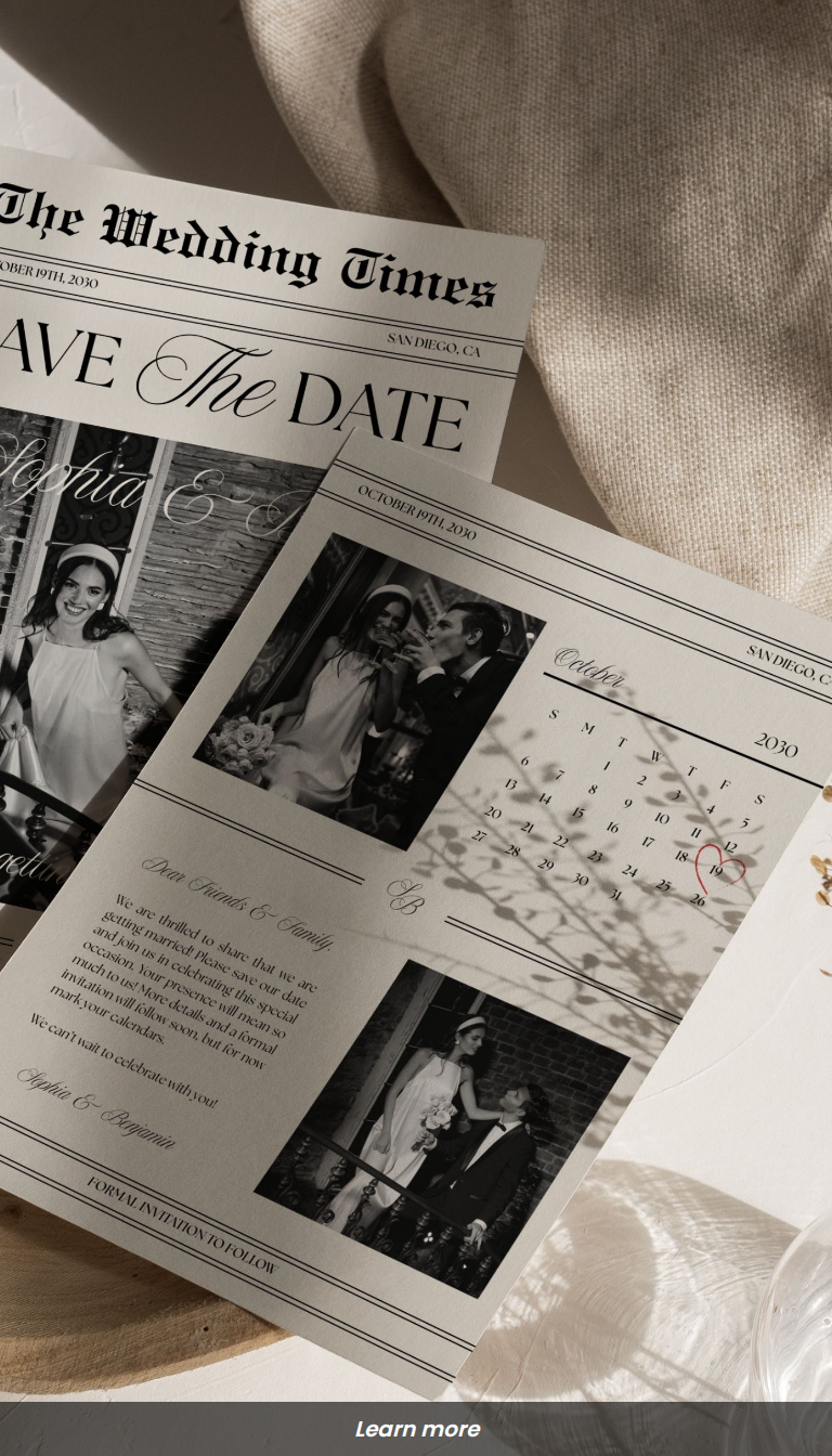 Newspaper Style Wedding Save The Date Template