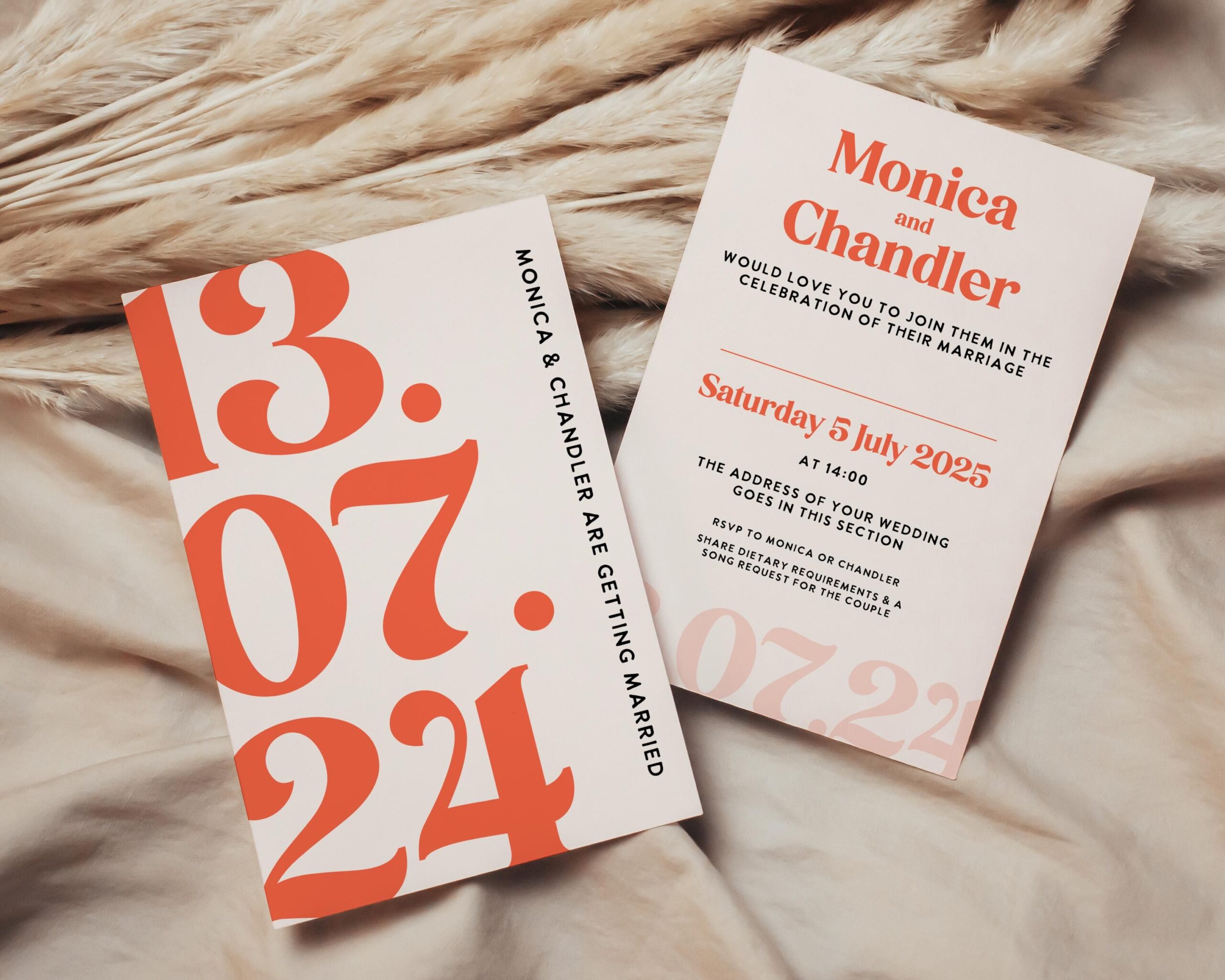 Bold Date Double-Sided Wedding Invitation, Bright Wedding Invite, Colourful Wedding Invitation