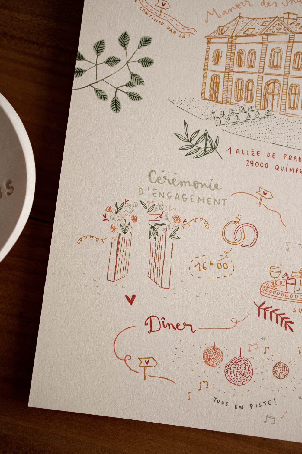 Détails faire-part mariage illustré poétique