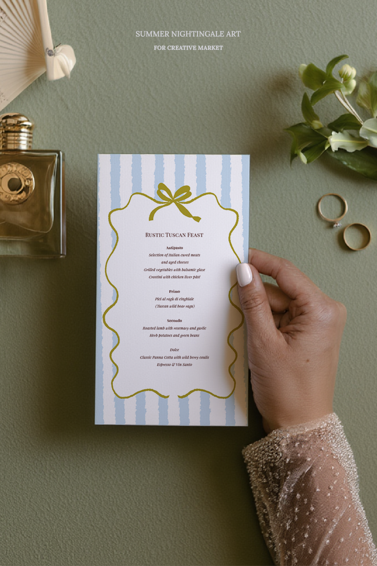 Whimsical Wedding Menu | Vintage Bow Frames