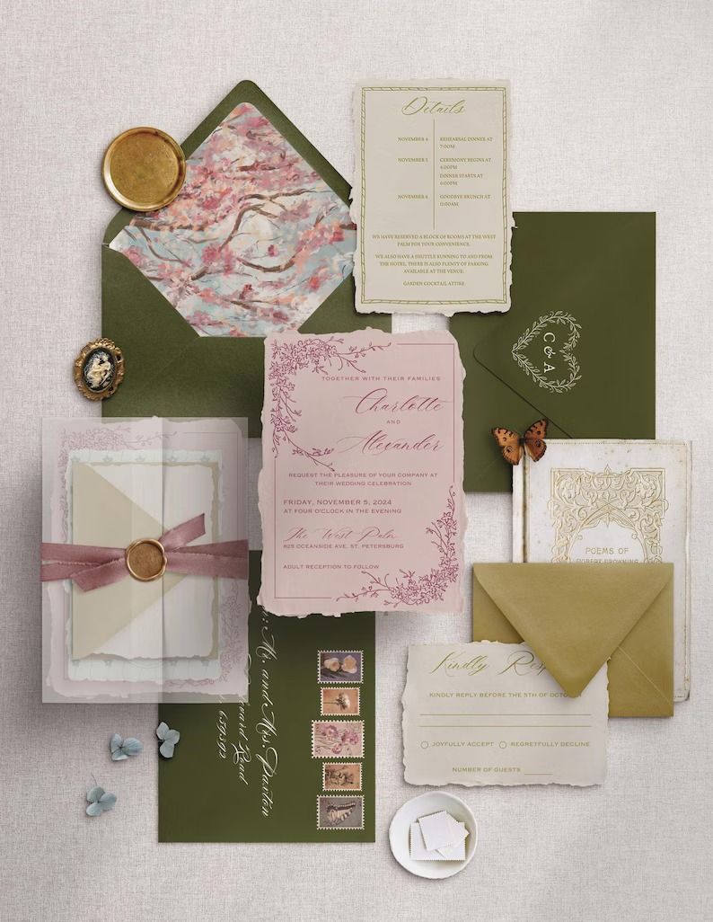 Hand Illustrated Whimsical Wedding Invitation Suite — Antique Charm & Colorful Garden Party Wedding | Invitation Card, RSVP, Details Card — Etsy