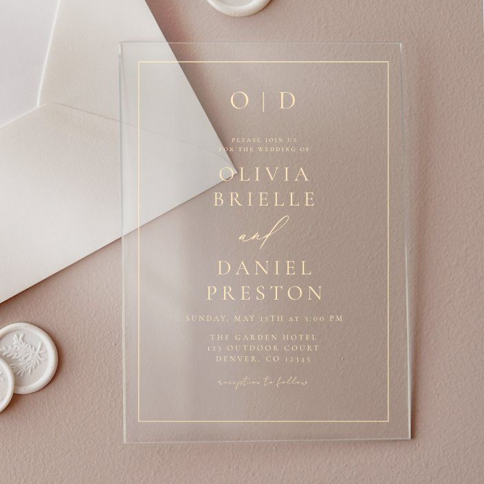 Minimalist Modern Calligraphy Gold Wedding Acrylic Invitations | Zazzle