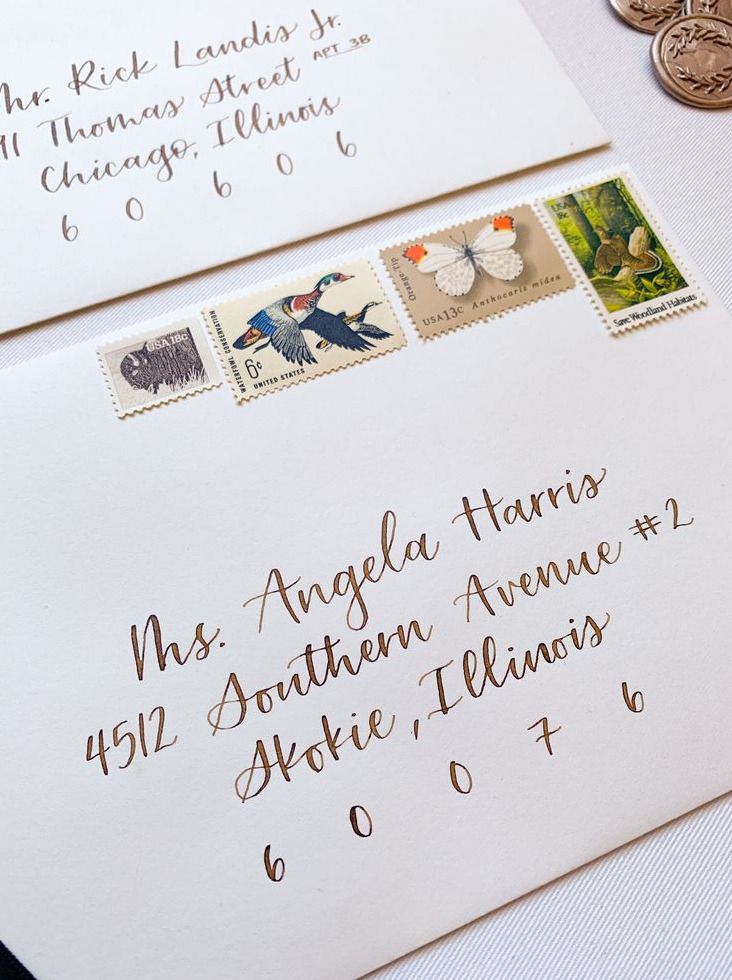 Handwritten calligraphy envelopes for wedding invites