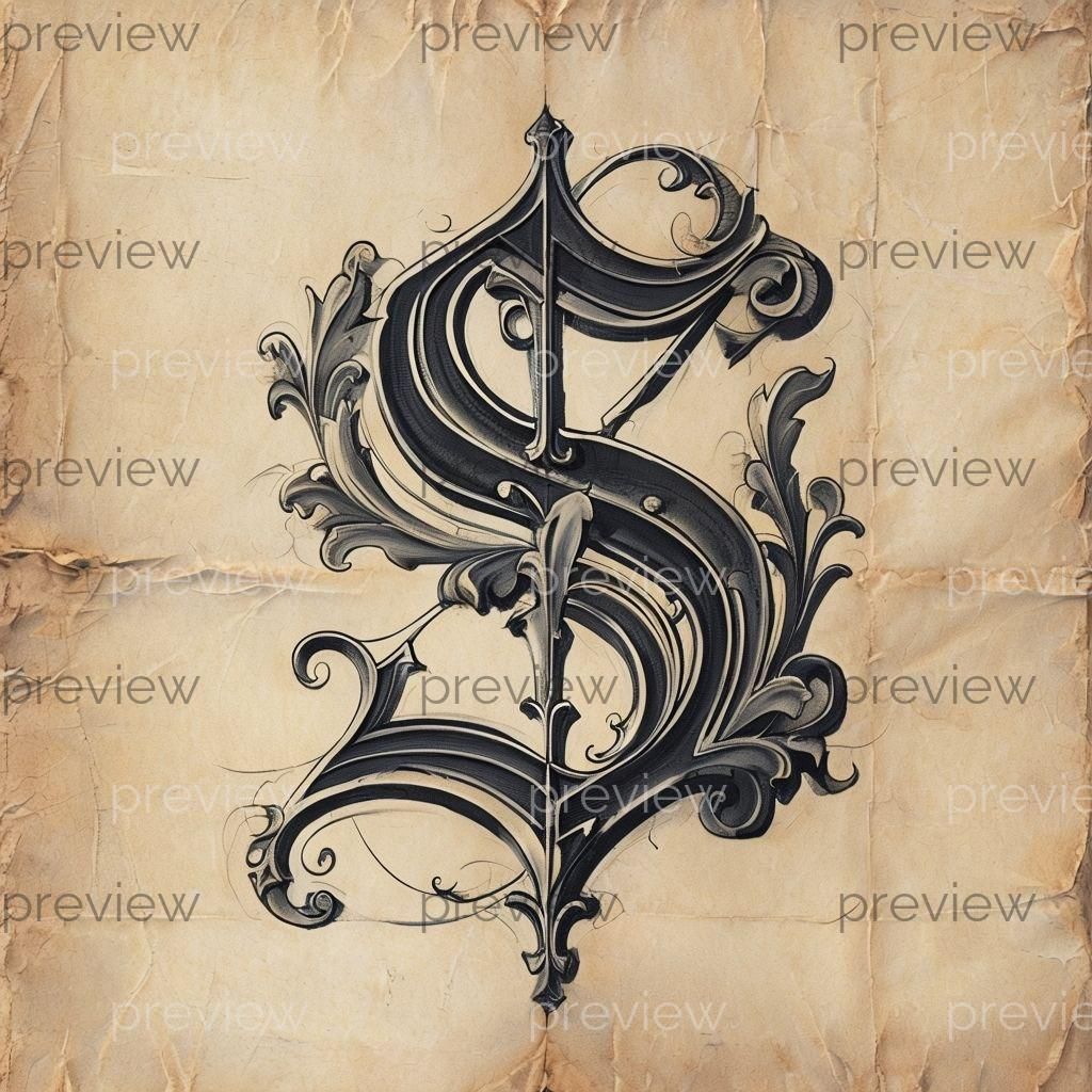 Lettre S ornée d’un design floral élégant — Art numérique pour téléchargement immédiat — Style calligraphie vintage imprimable