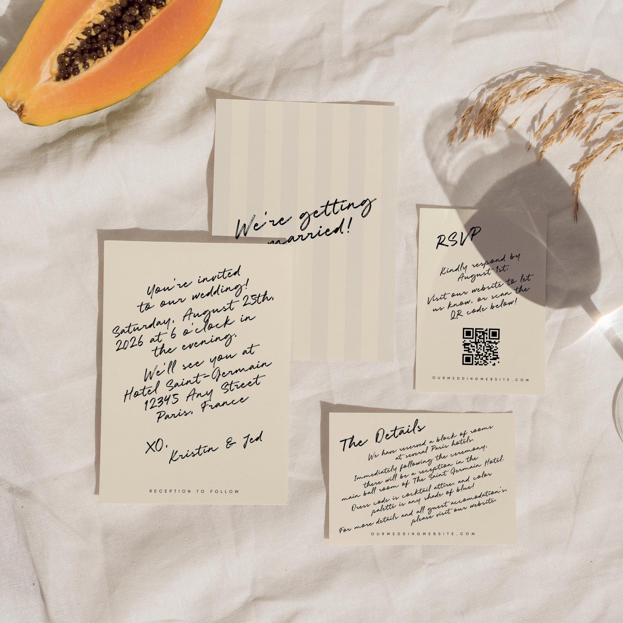 Handwritten Wedding Invitation Suite Template, Modern Wedding Invite, Handwritten Letter, Minimalist Wedding, Calligraphy Wedding Stationary