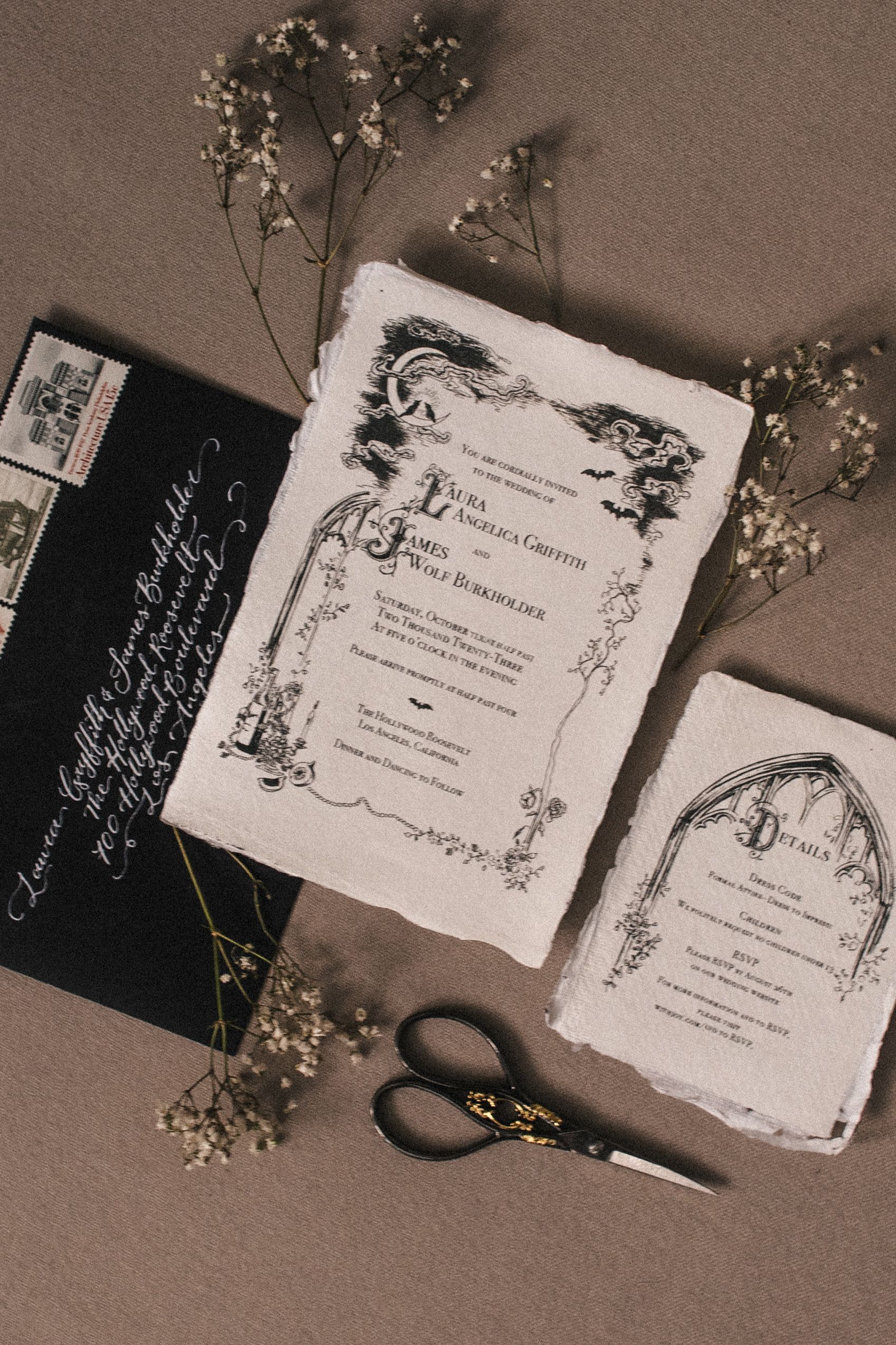 Dracula’s Soirée Luxury Wedding Invitations | Spooky Elegance, Old Hollywood Glam
