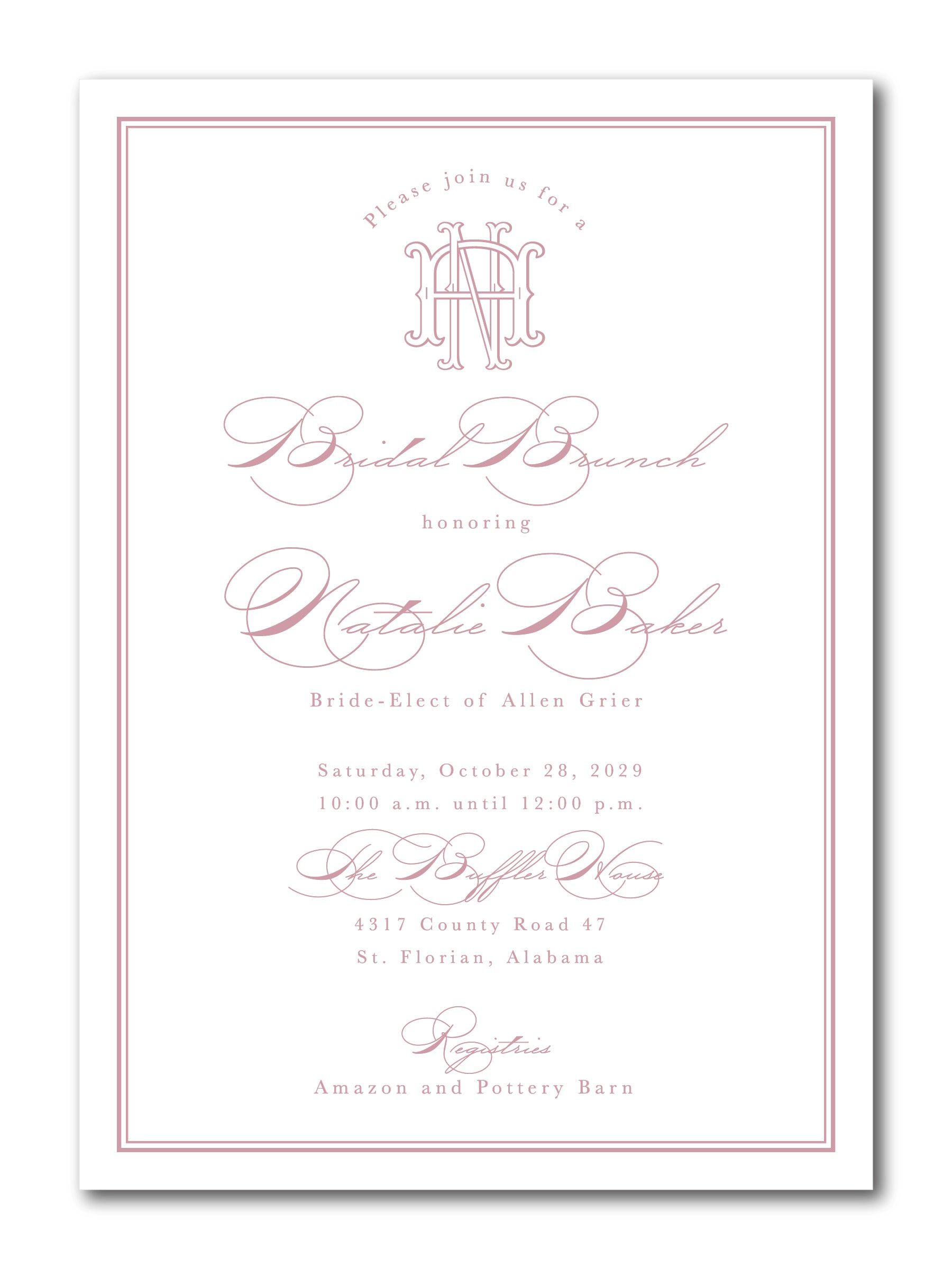 The Natalie Bridal Shower Invitation — 250 / Ultra White / No — Envelopes Blank