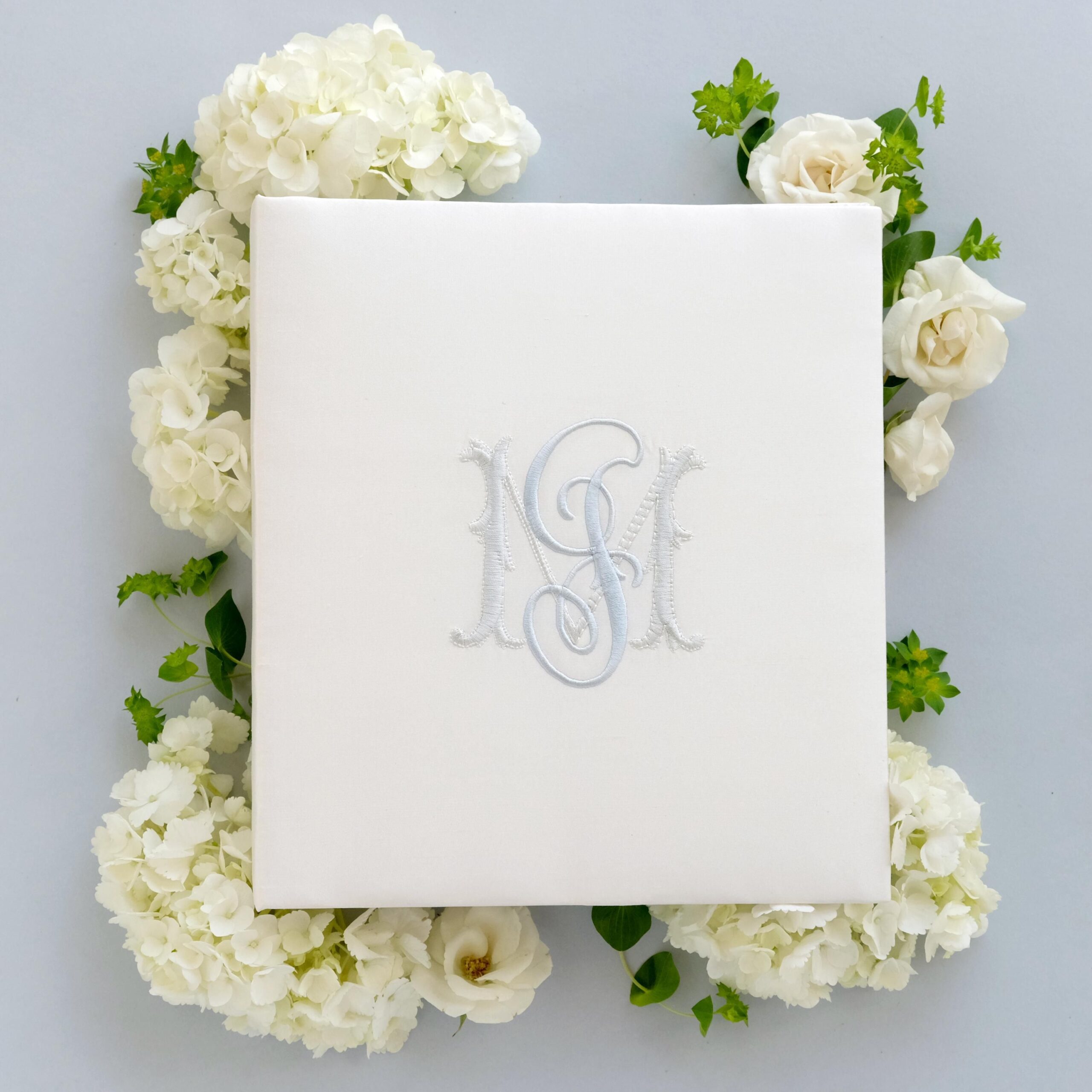 Wedding Guest Book Vintage Monogram Guestbook Embroidered Memory Book Elegant Scrapbook Wedding Dusty Blue Gold Gift Bride | Style Charlotte