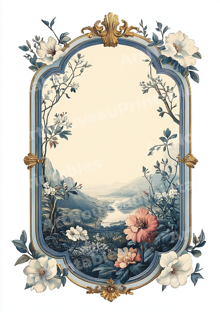 Art Nouveau Wedding invitation, Blue and white porcelain antique chinese, wedding vintage invitation