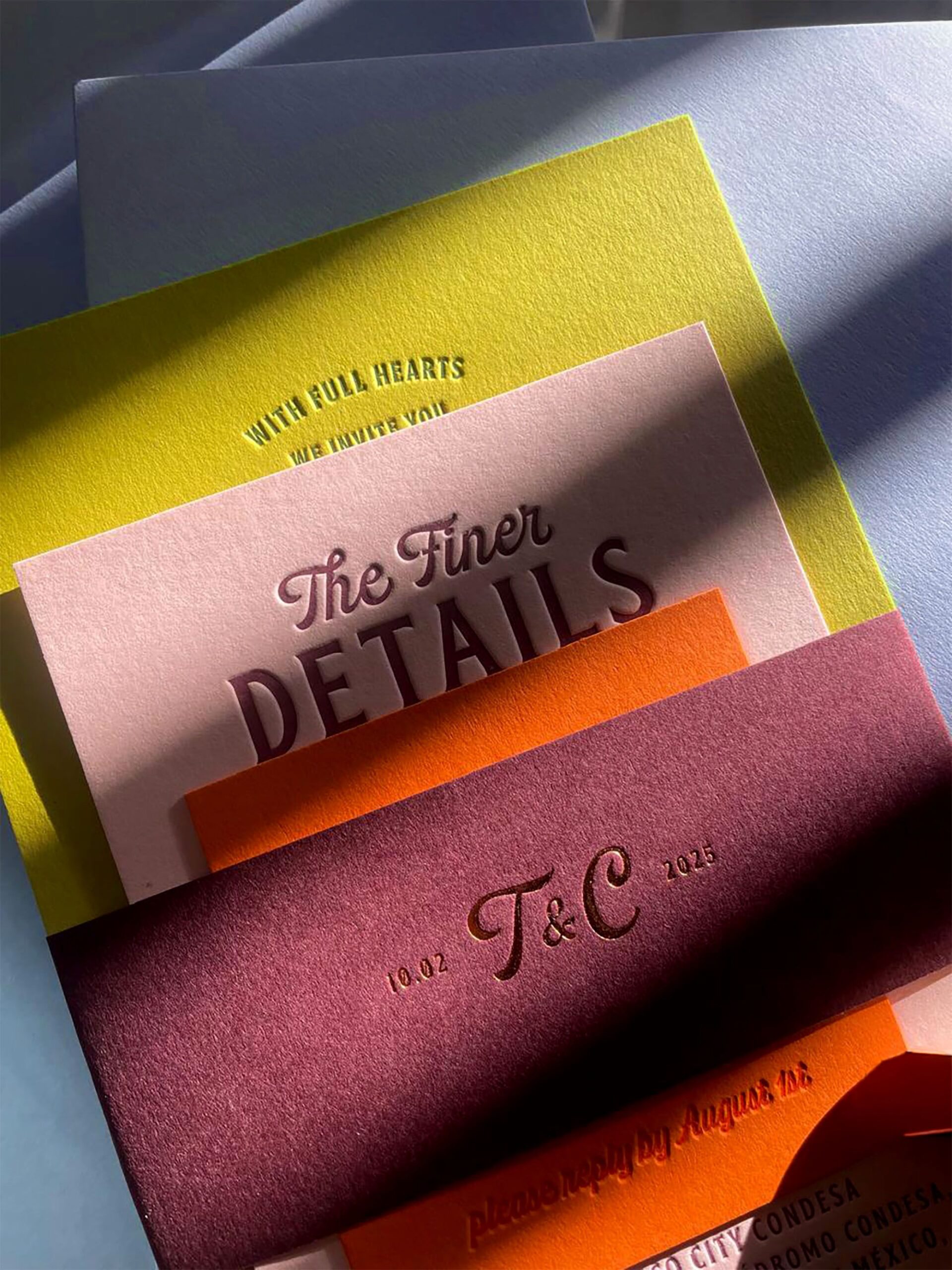 Unique Colorful Modern Letterpress Wedding Invite | Semi Custom invite | Destination Mexico wedding