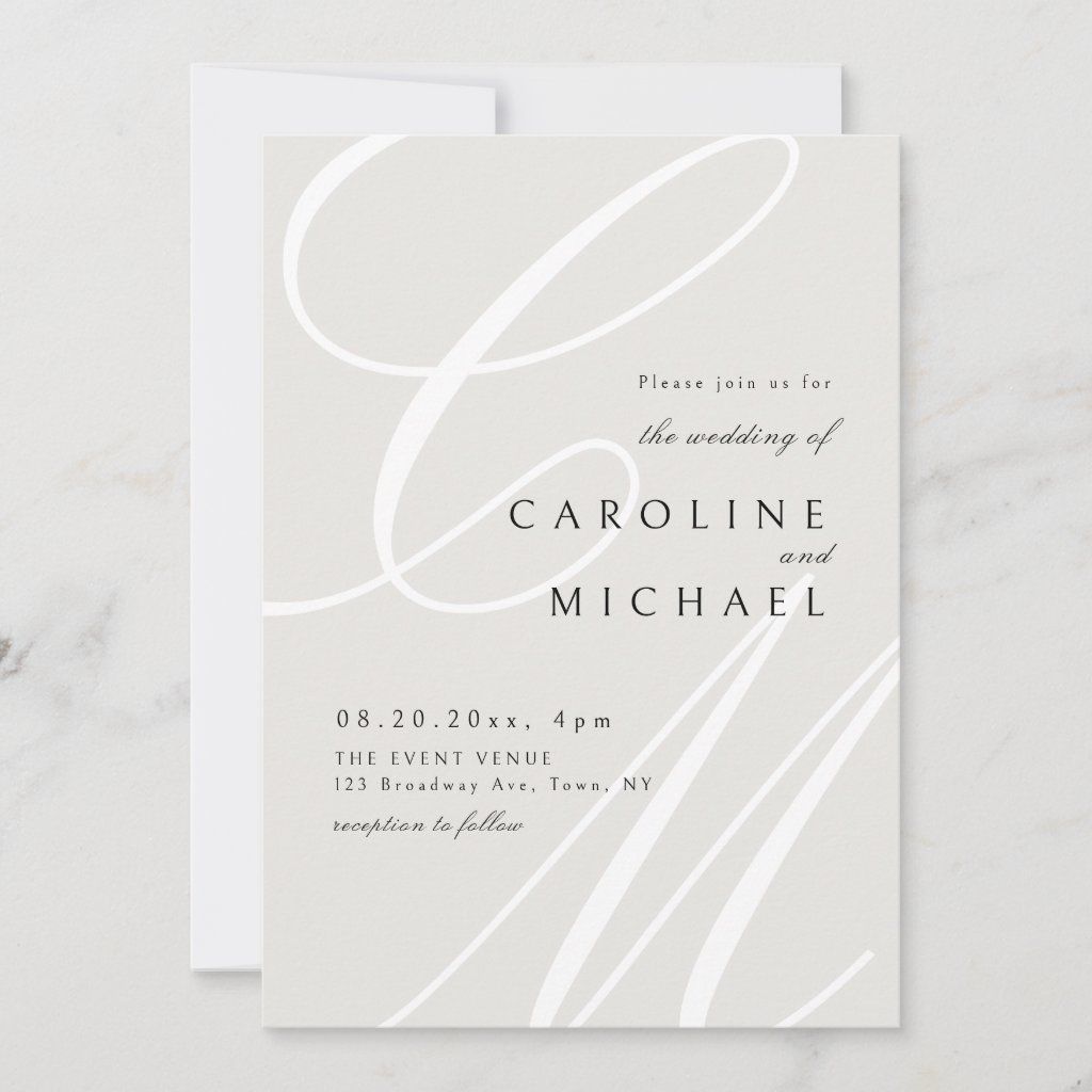 Ivory Classic Elegant calligraphy monogram wedding Invitation | Zazzle