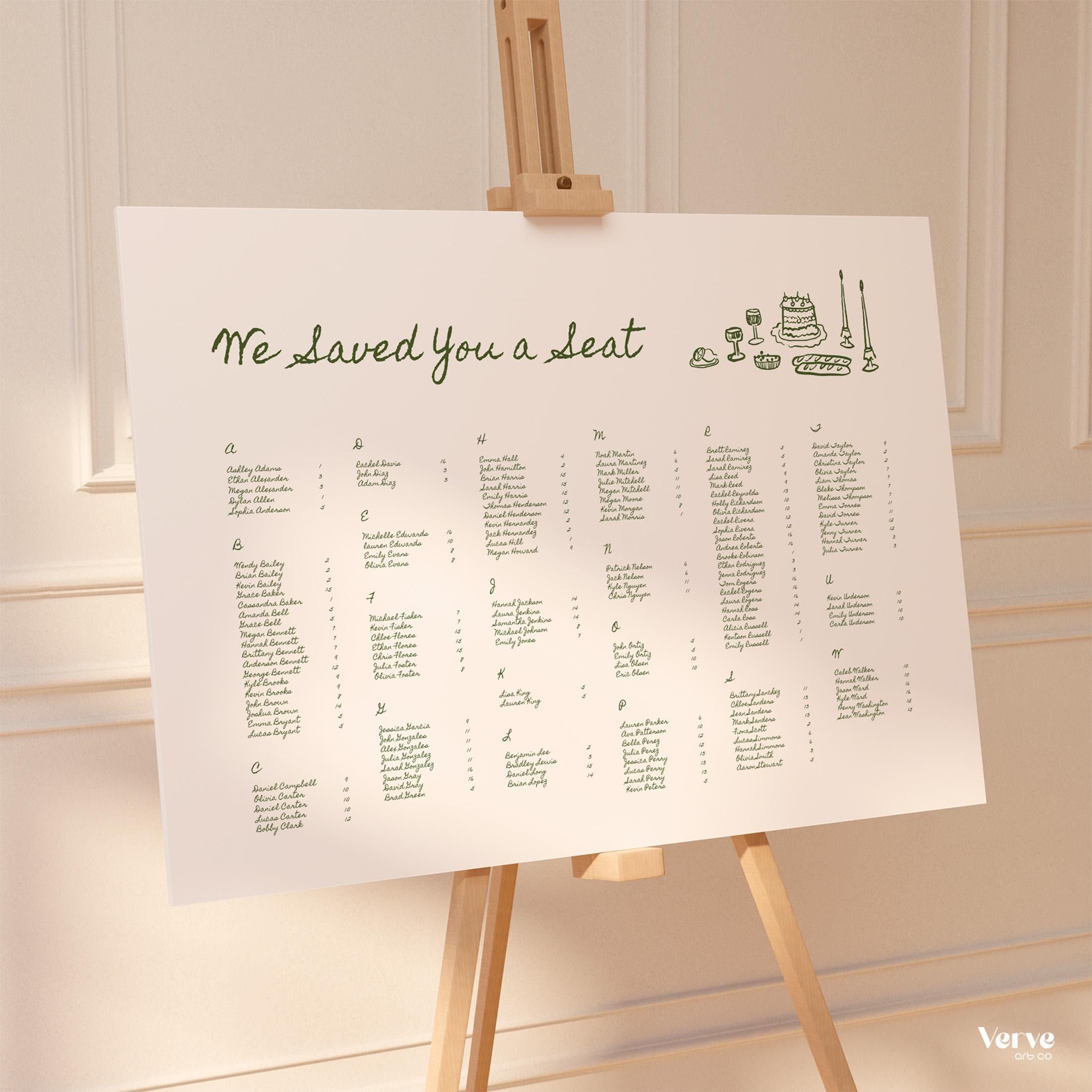 Alphabetical Seating Chart Template, Whimisical Hand Drawn French Style (Canva Template) (WT38)