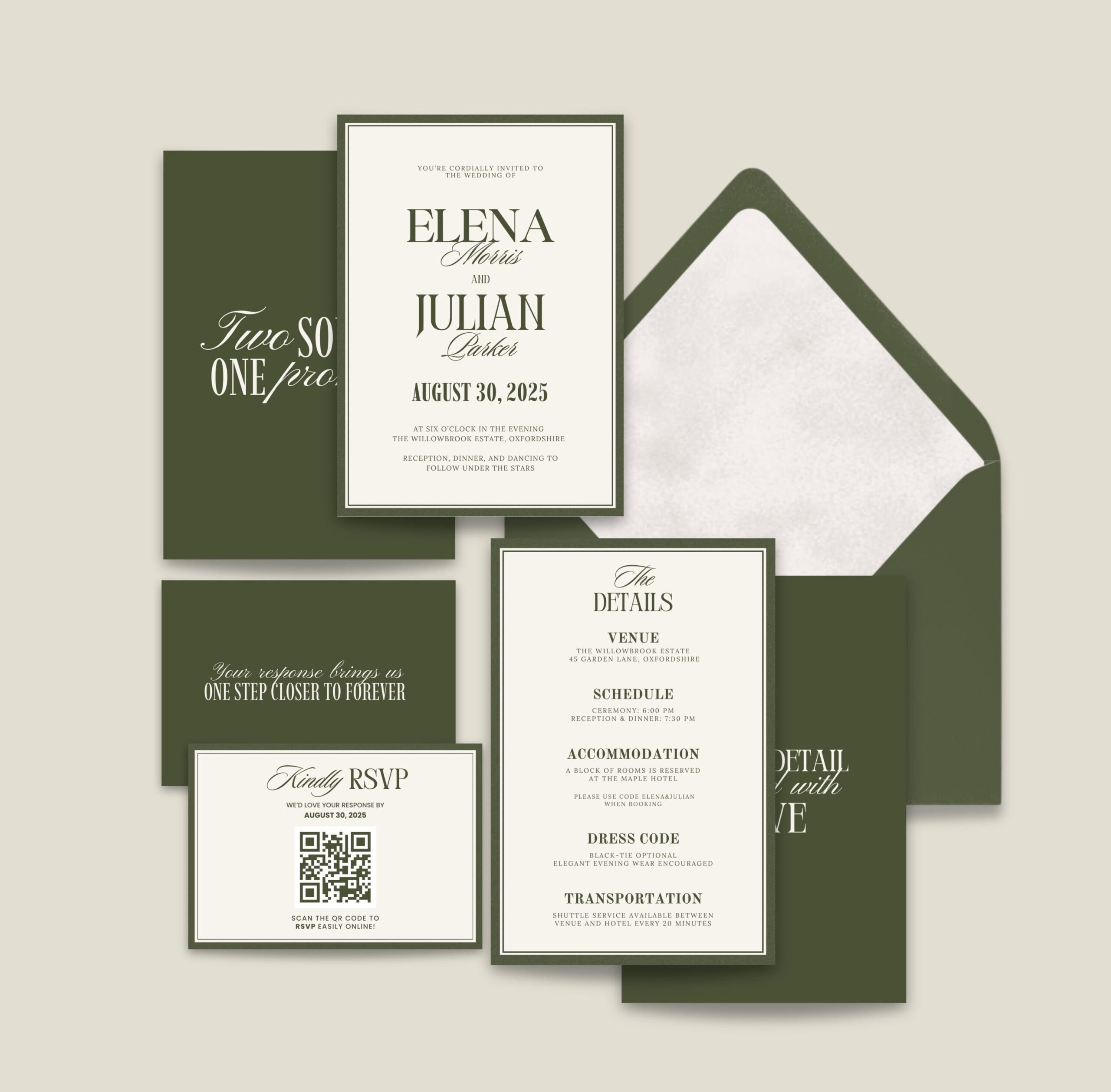 Modèle de toile de suite de mariage vieil argent, vert olive, domaine de mariage classique imprimable, réservez la date, RSVP, téléchargement immédiat