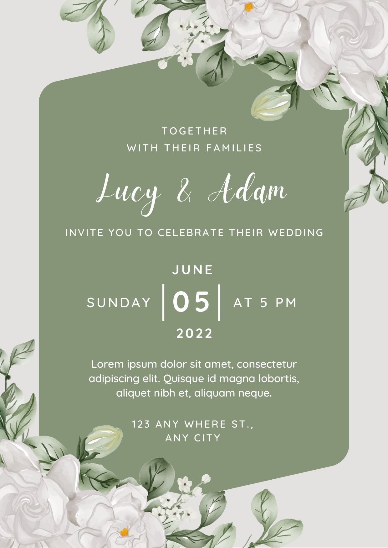 Editable Wedding Invitation Template — Classic Elegance — Sage and White — Instant Download, Printab
