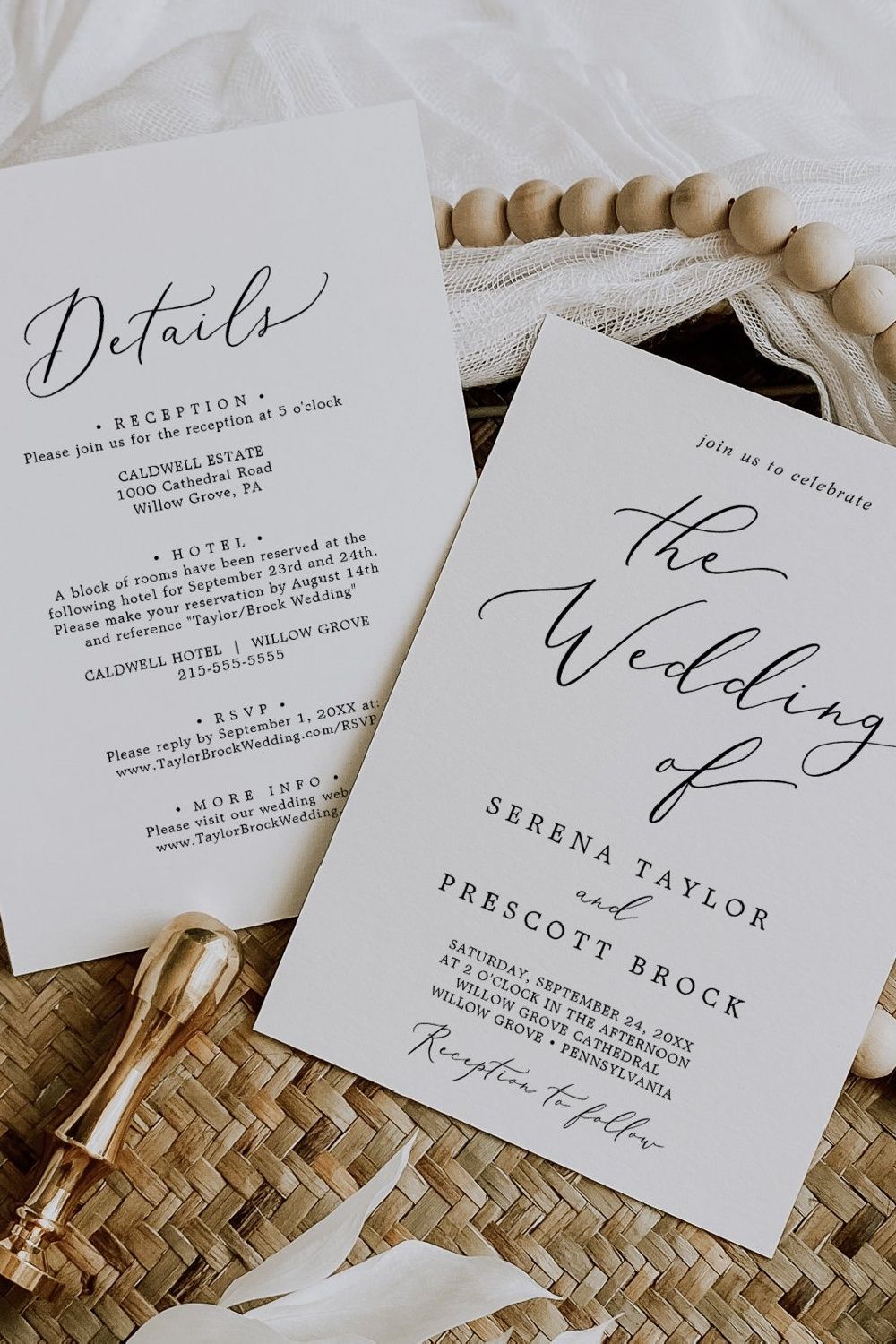 Delicate Black Calligraphy Front And Back Wedding Invitation