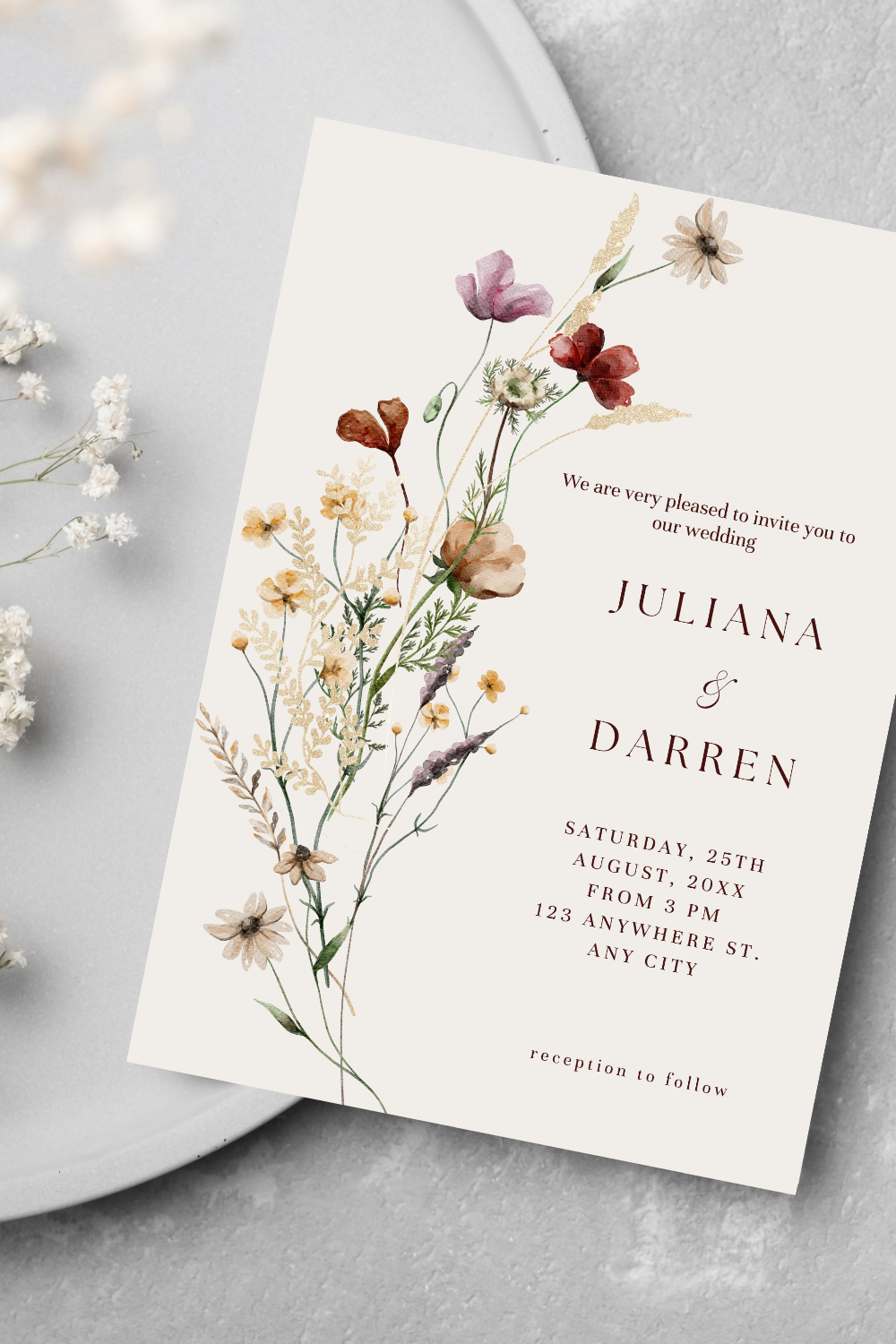 Elegant Wildflower Wedding Invitation Template