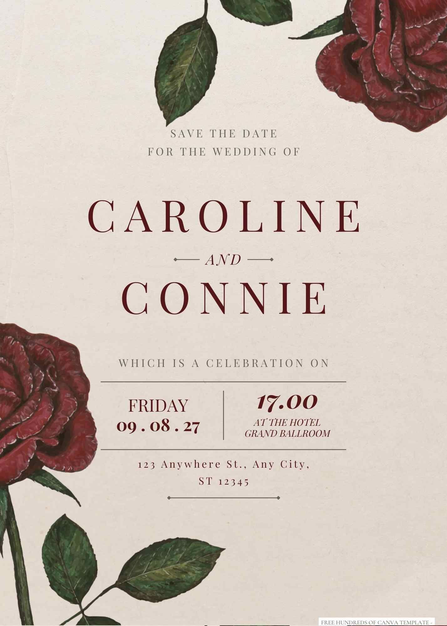 22+ Vintage Red Roses Floral Canva Wedding Invitation Templates