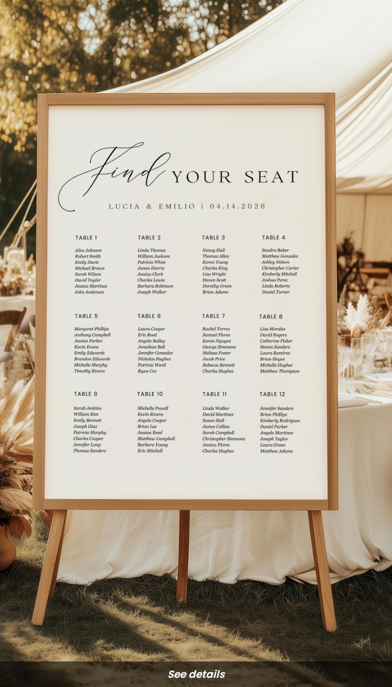 Modern Minimalist Wedding Seating Chart Template