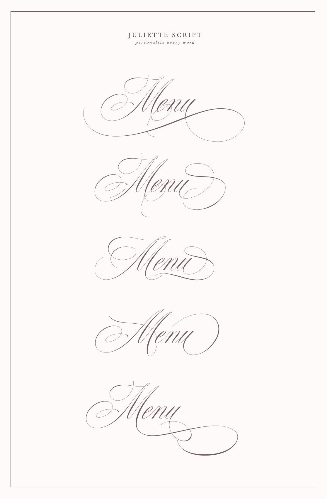 Juliette Script Font – Elegant Calligraphy “Menu” Variations