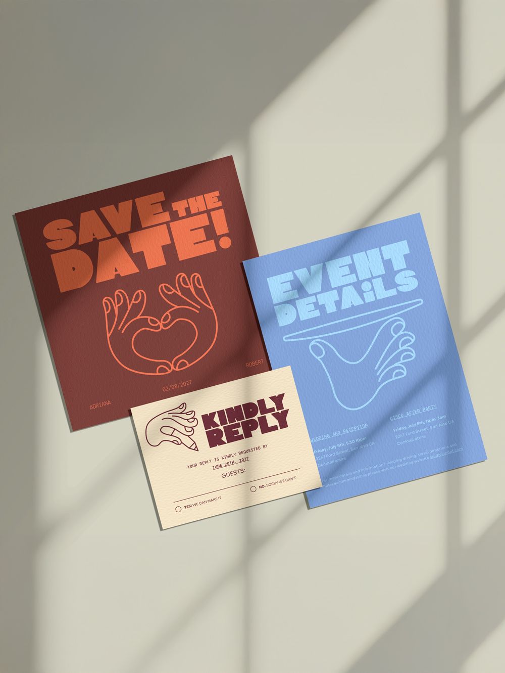 Retro Wedding Invitation Set Editable Canva Templates Groovy 70s Save the Date Colourful Invitations