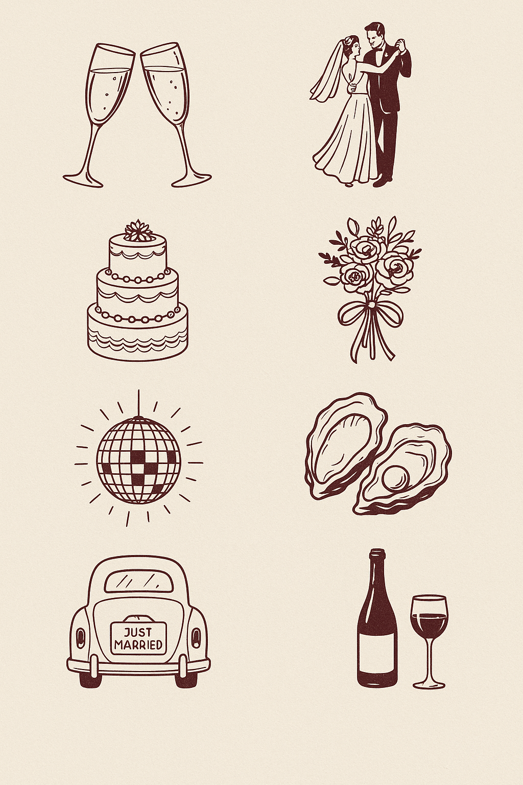 Minimalist Wedding Icons | Elegant Line Art for Invitations & Decor