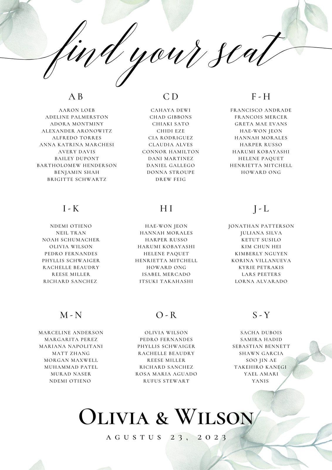 Free Seating Chart Maker — Create Seating Charts | Canva