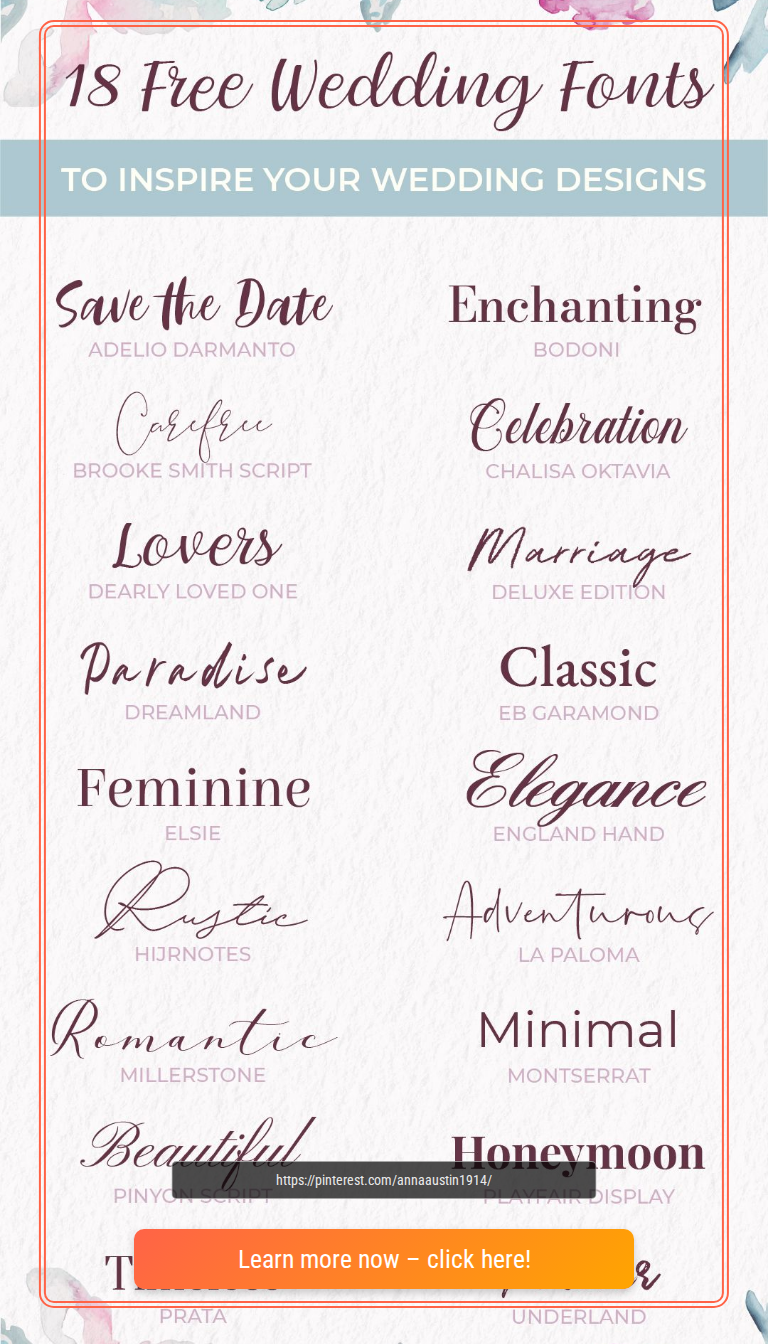 18 Unique Wedding Fonts with Watercolor Flower Accents for Invitations