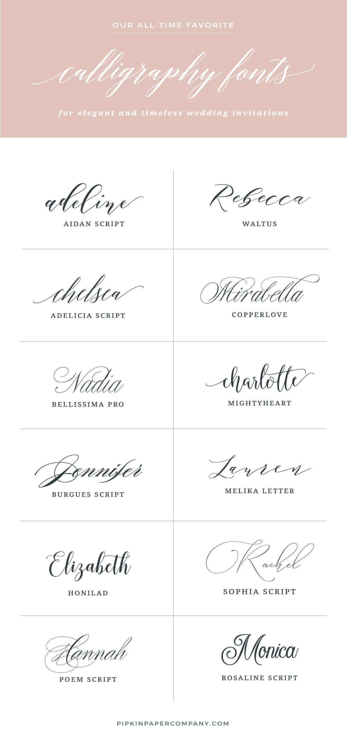 The Best Calligraphy Fonts for Wedding Invitations | Pipkin Paper Company