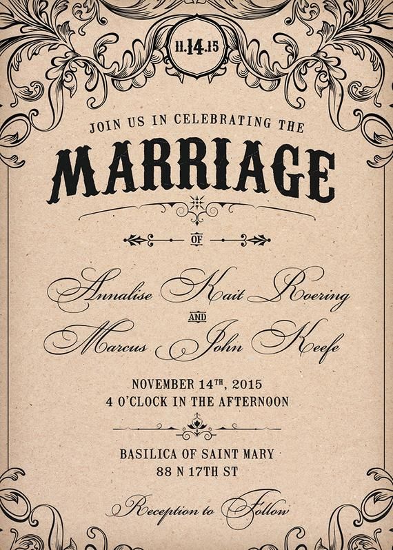 Vintage Wedding Invitation and RSVP Card — Printable or Print Options — Kraft Black Typography — Etsy