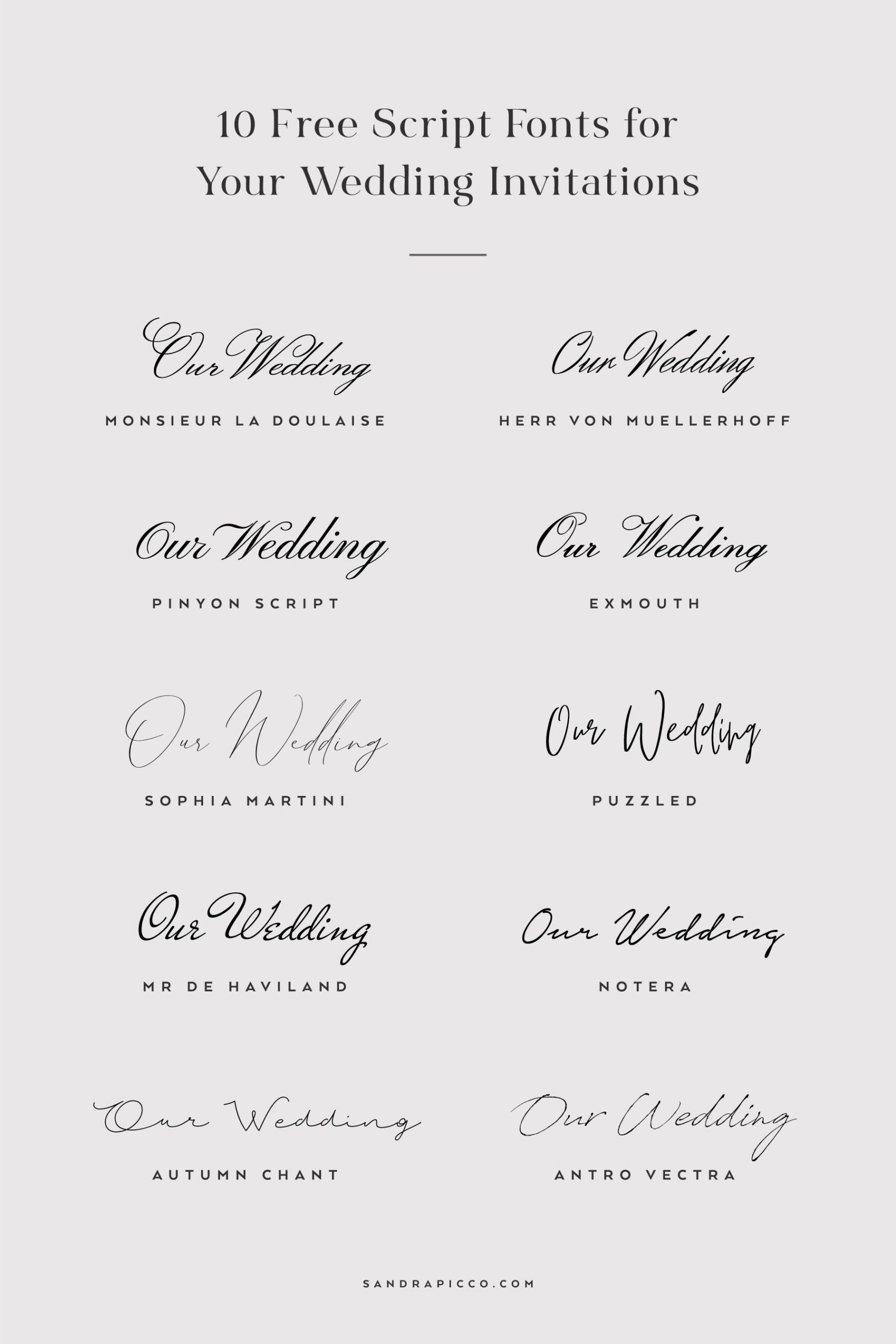10 Free Script Fonts for Wedding Invitations — sandrapicco.com