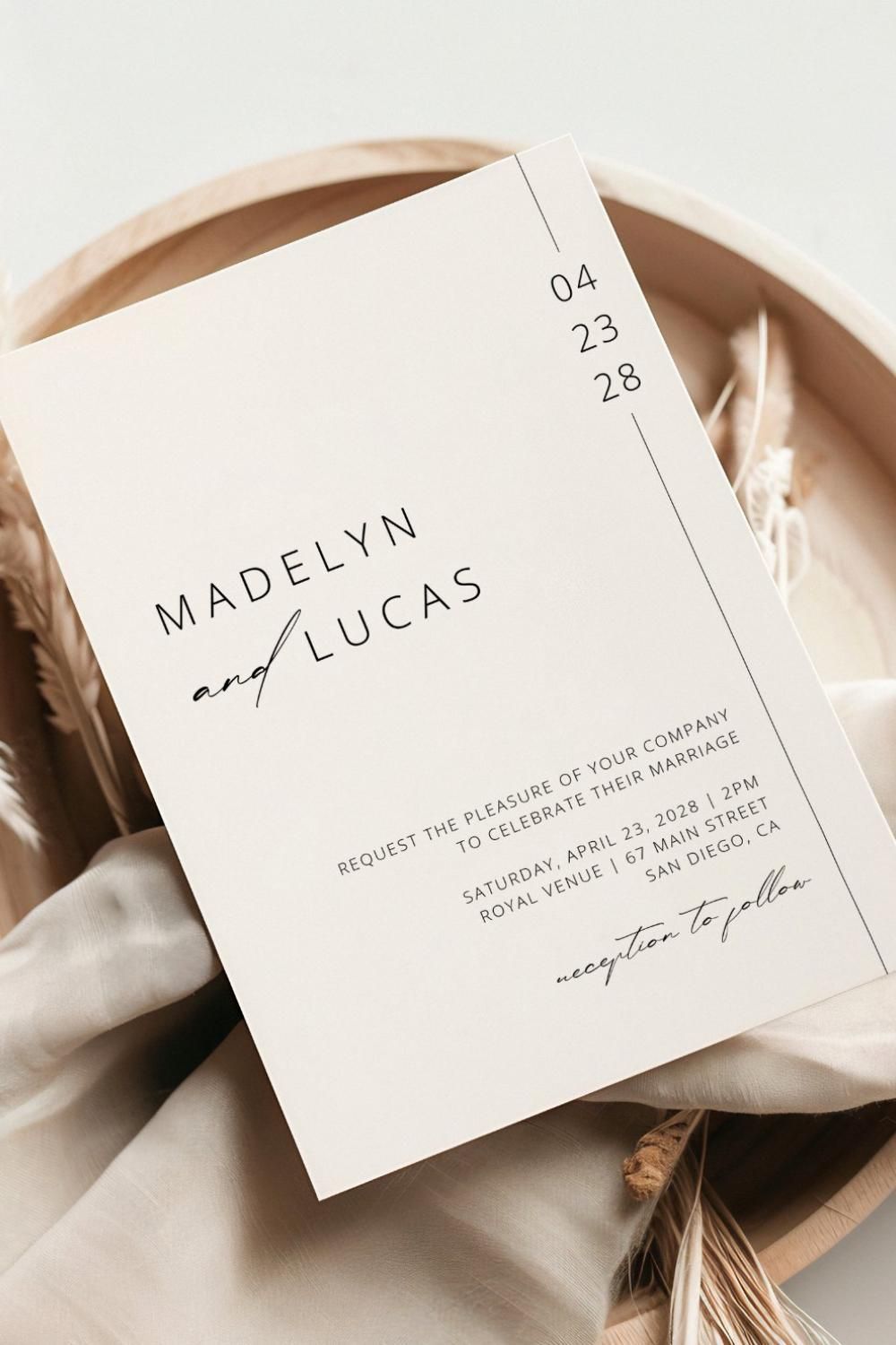 Minimalist Modern Calligraphy Black White Wedding Invitation