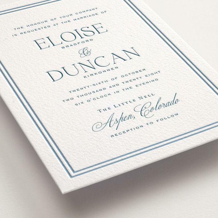 Letterpress Wedding Invitations Classic ricciarelli — Blue in 2025 | Classic wedding invitations, T