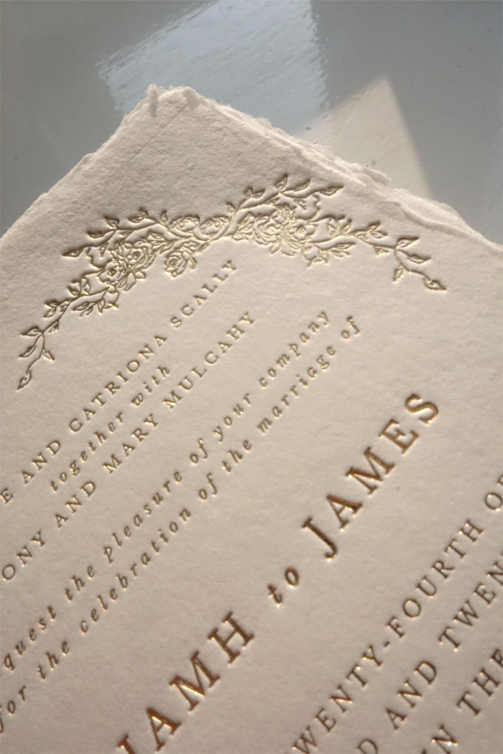 Hot foil on pillowy handmade paper