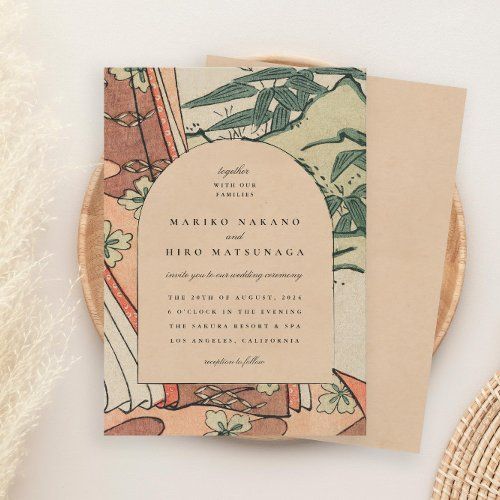 Antique Japanese Kimono Bamboo Wedding Invitation