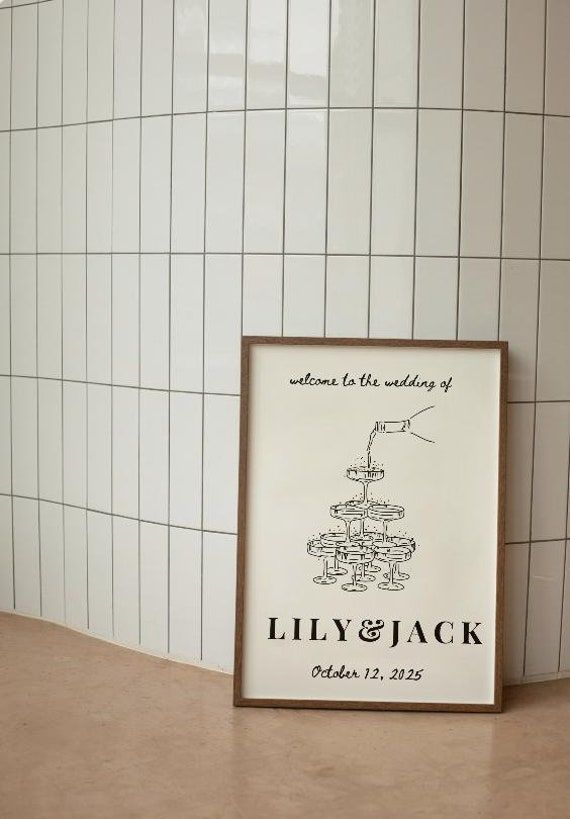 Plaque de bienvenue champagne mariage, plaque de mariage fabriquée à la main, panneau de bienvenue personnalisé, plaque de mariage moderne, décoration d’entrée de mariage, modèle numérique
