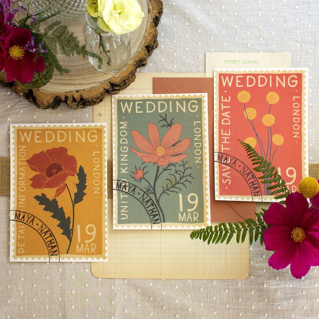 Vintage Stamp Inspired Wedding Invite Suite