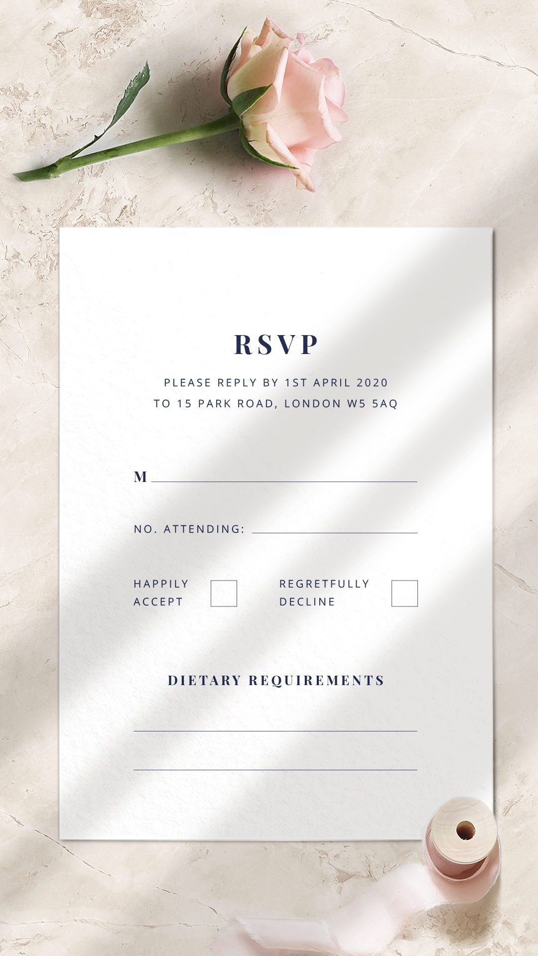 Navy Blue Wedding RSVP Cards — Elegant Design