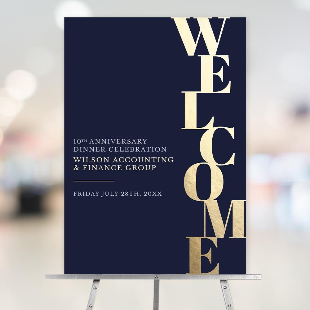 Plaque de bienvenue bleu marine et or pour événement professionnel, téléchargement numérique, plaque imprimable de gala d’entreprise, signalisation d’événement professionnel