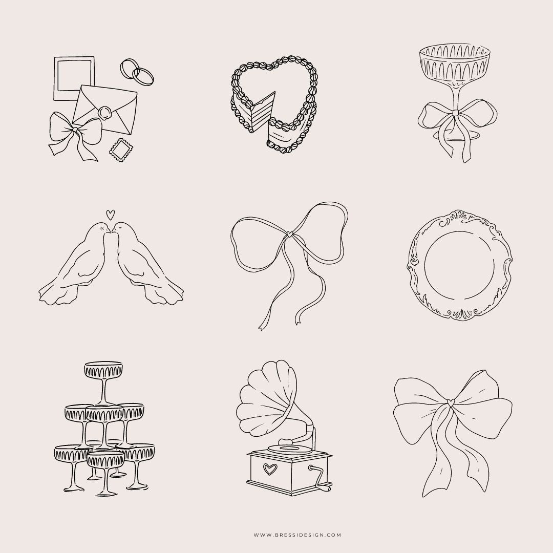 Pack d’illustrations de mariage dessinées à la main | Icônes de photographe, SVG (téléchargement numérique)