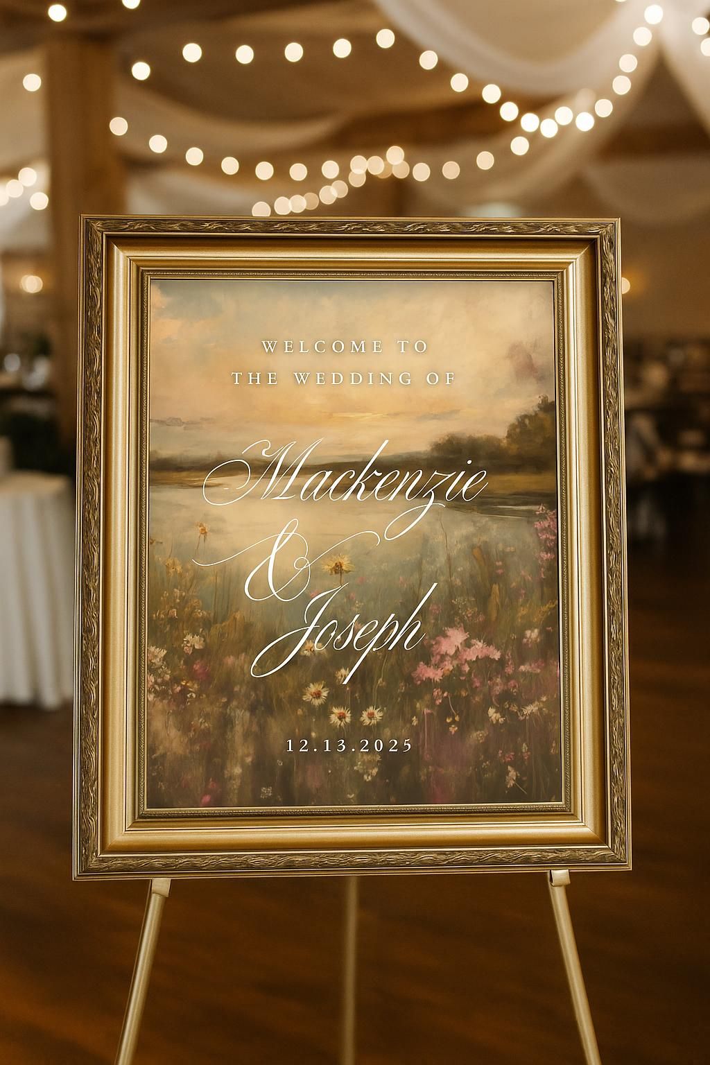 Modèle de plaque de bienvenue pour mariage vintage | Panneau en toile modifiable | Poster d’entrée classique intemporel