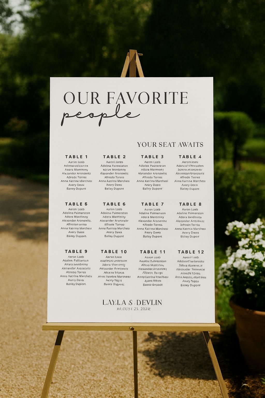 Modèle de plan de table pour mariage minimaliste (18 × 24 po.) — Téléchargez et modifiez en quelques minutes