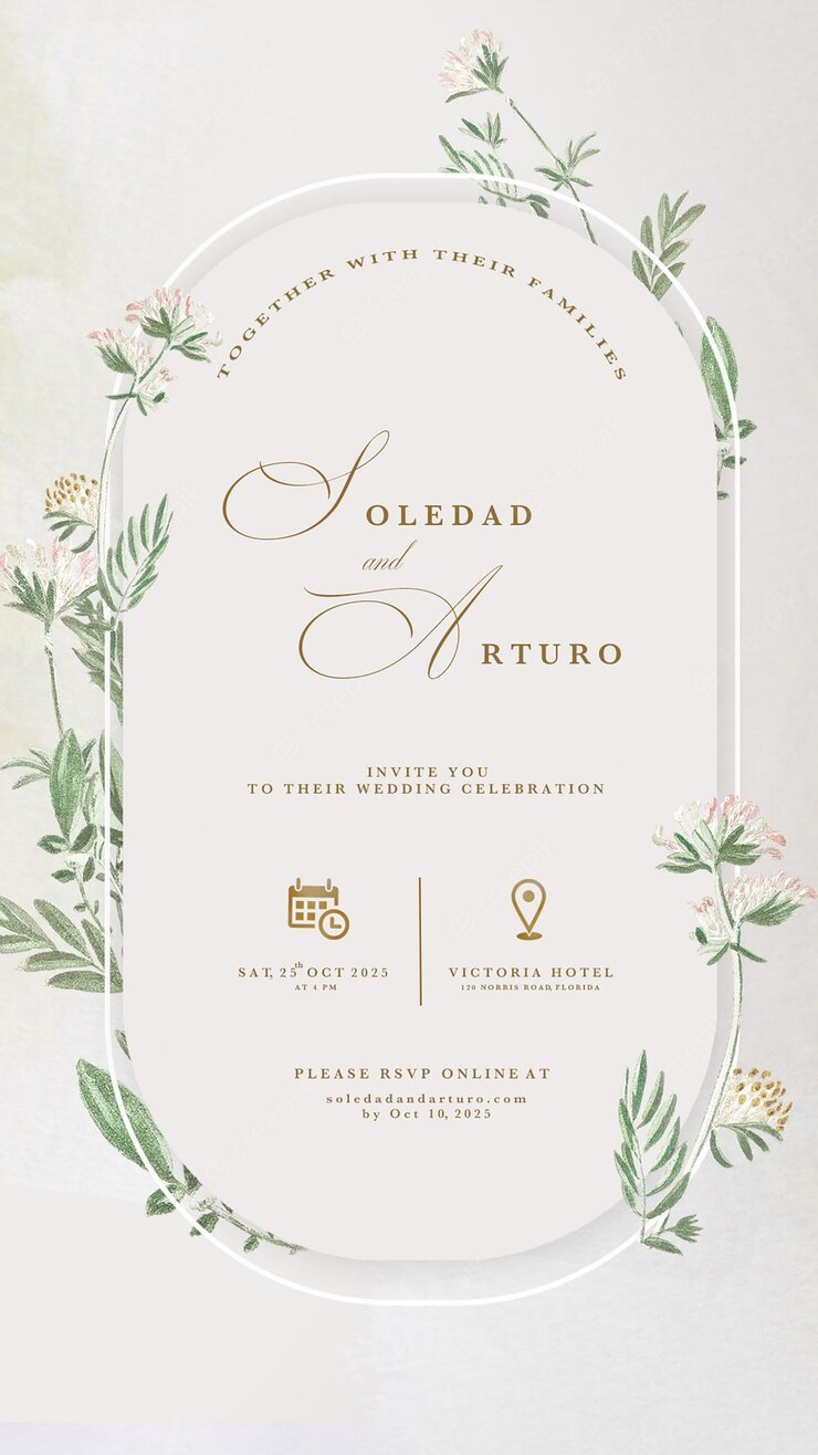 Digital wedding invitation with greenery | Premium PSD