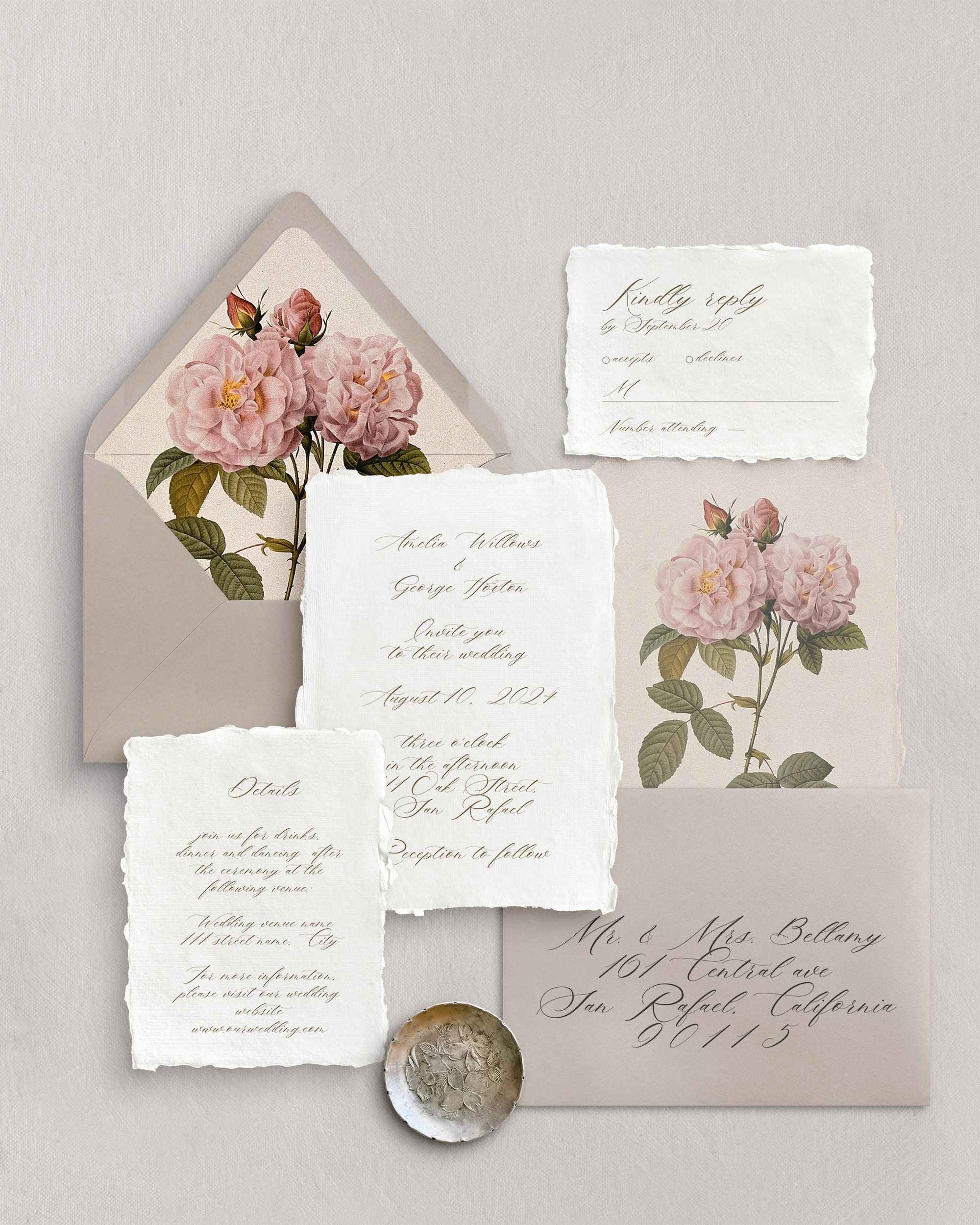 Modèle de faire-part de mariage calligraphie classique, ensemble éditable (Toile)