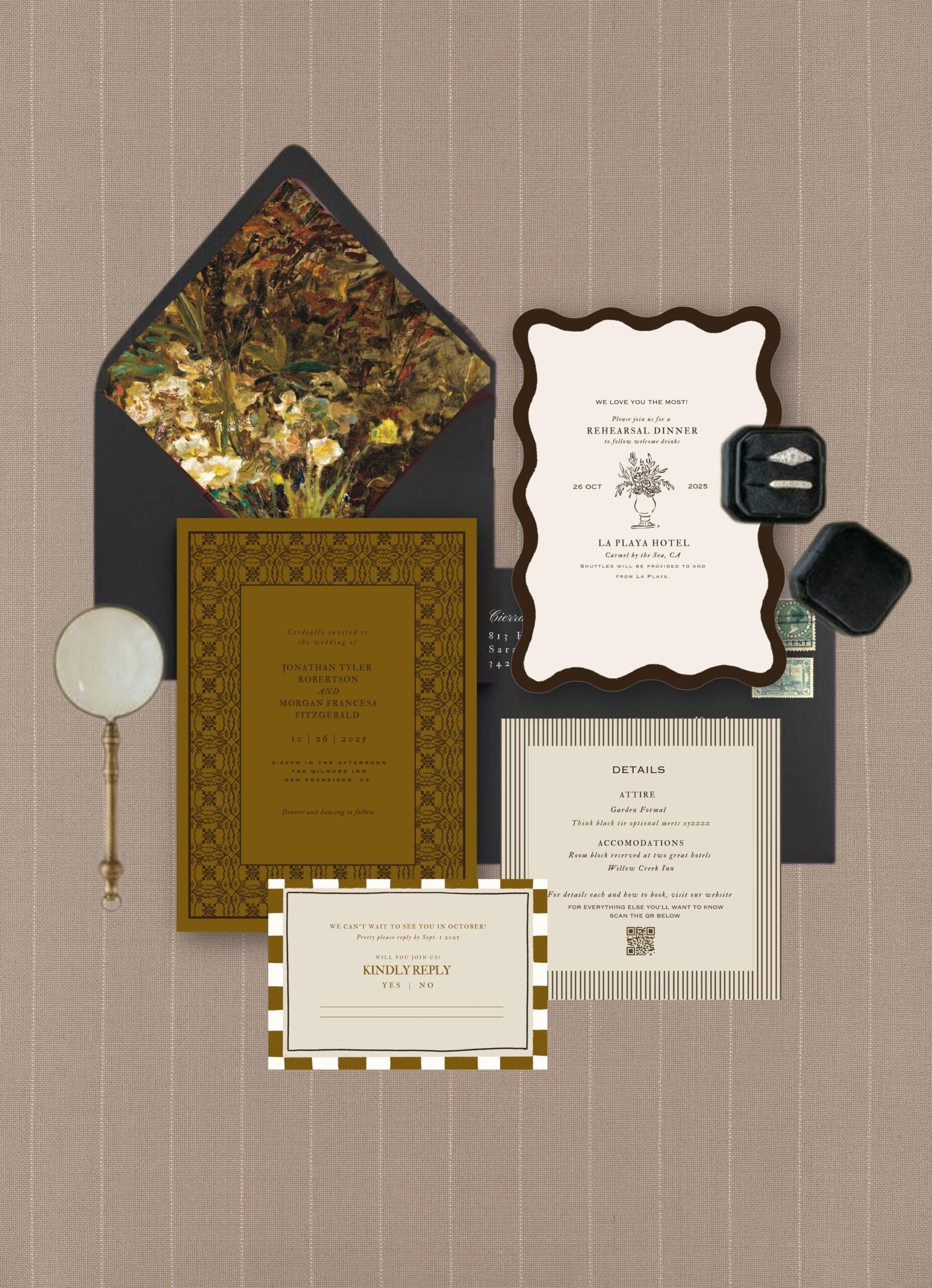 Suite de faire-part de mariage Old Money d’automne | Lot de modèles | Téléchargement sur toile modifiable