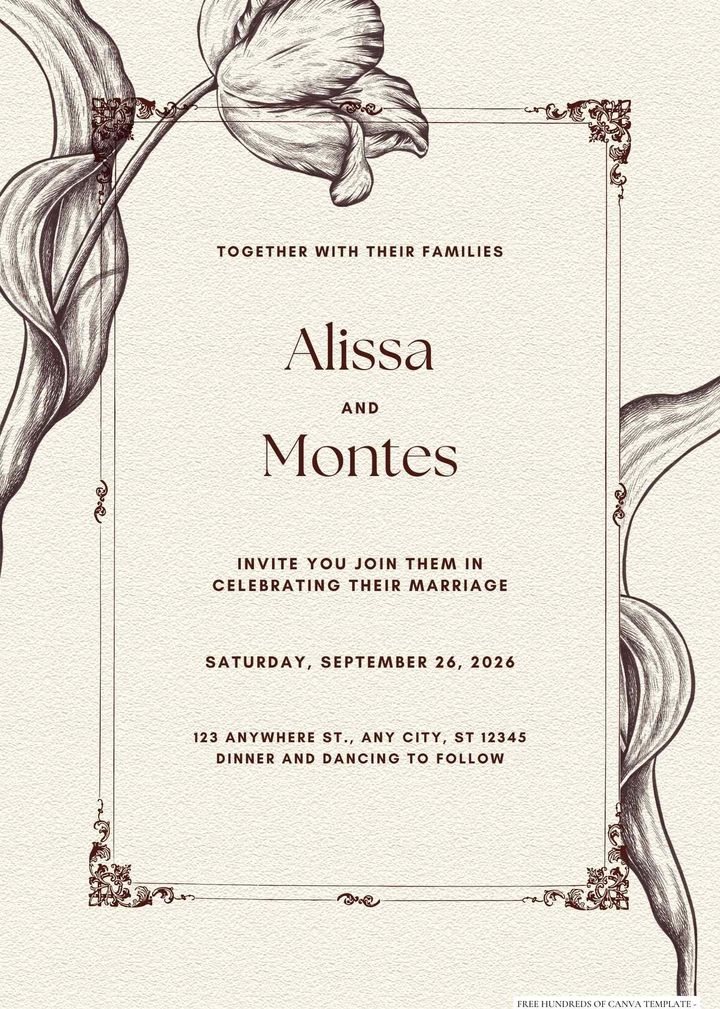 16+ Vintage Line Floral Garden Canva Wedding Invitation Templates